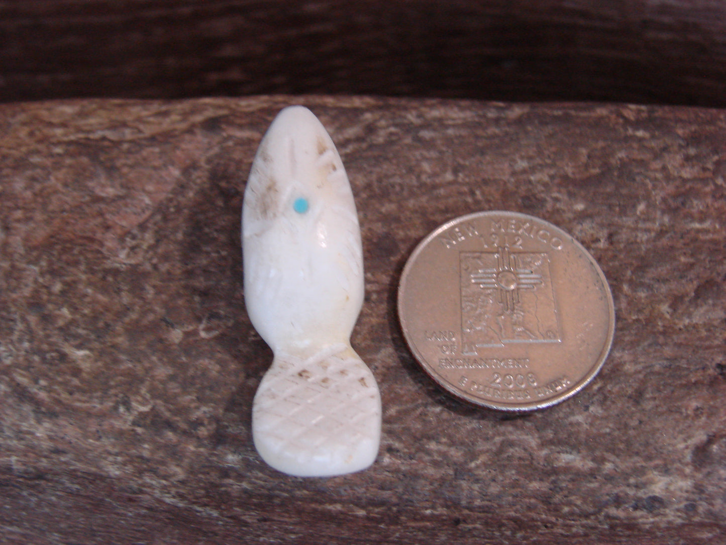 Native American Indian Hand Carved Alabaster Beaver Fetish - B. Phillips