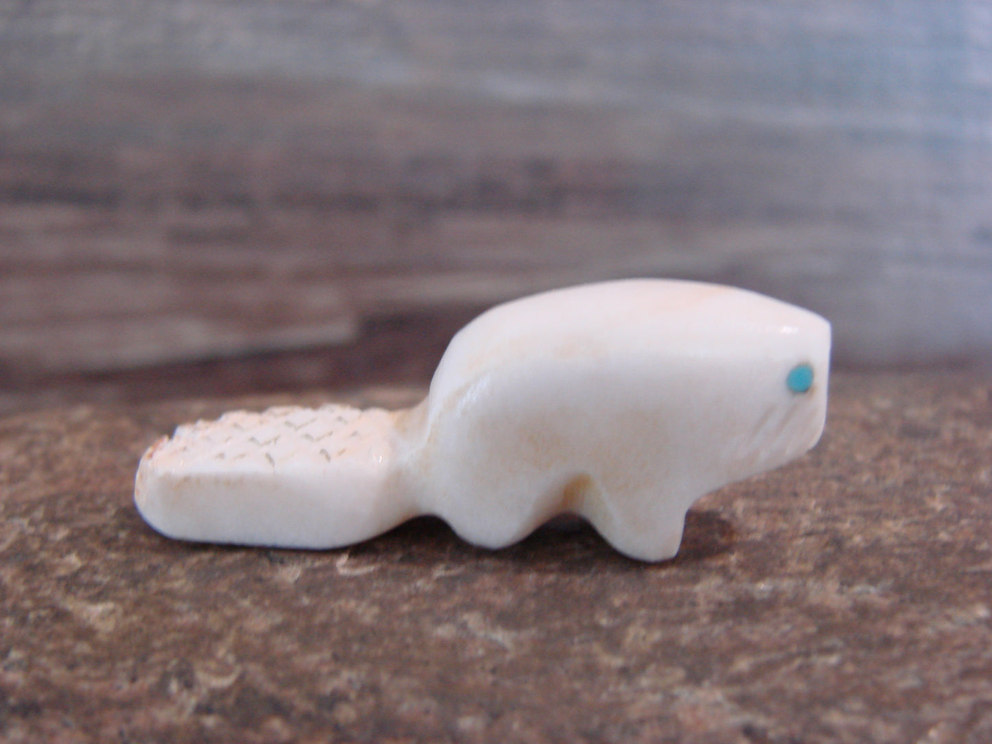 Native American Indian Hand Carved Alabaster Beaver Fetish - B. Phillips