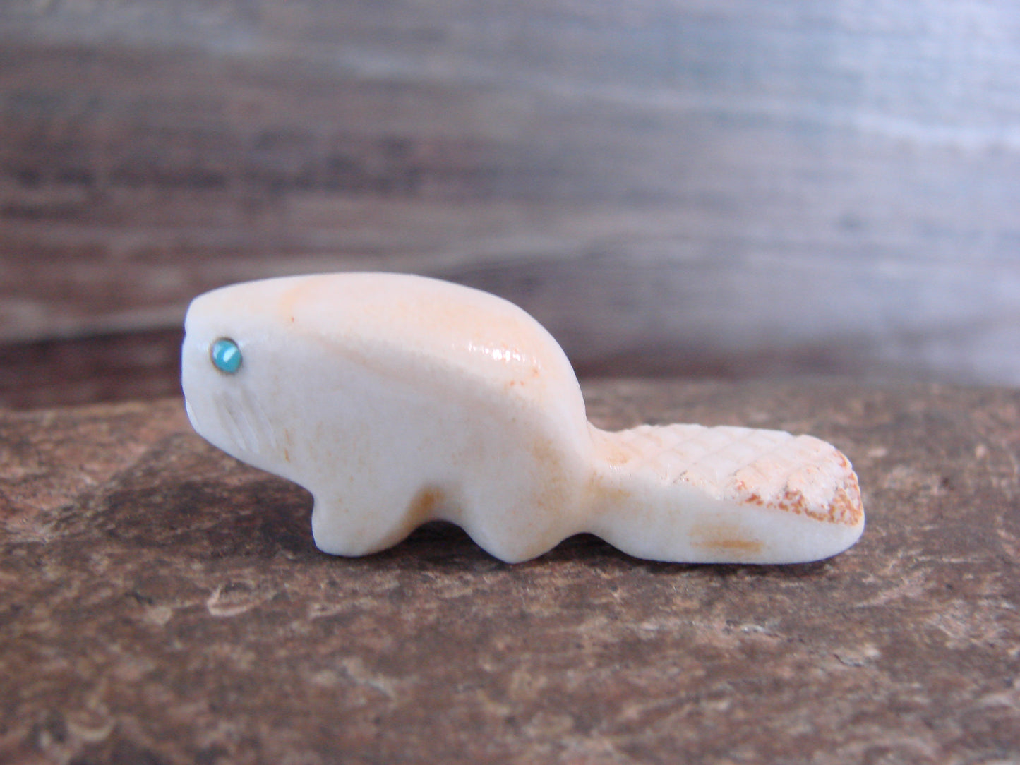 Native American Indian Hand Carved Alabaster Beaver Fetish - B. Phillips