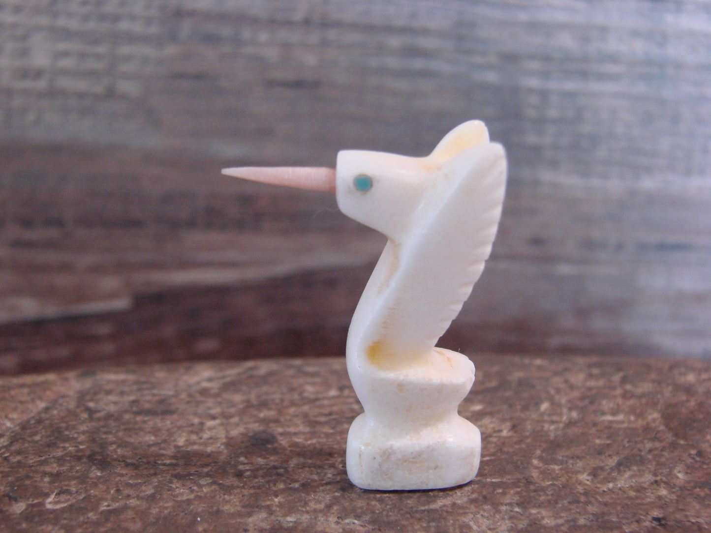 Native American Indian Hand Carved Alabaster Hummingbird Fetish - B. Phillips