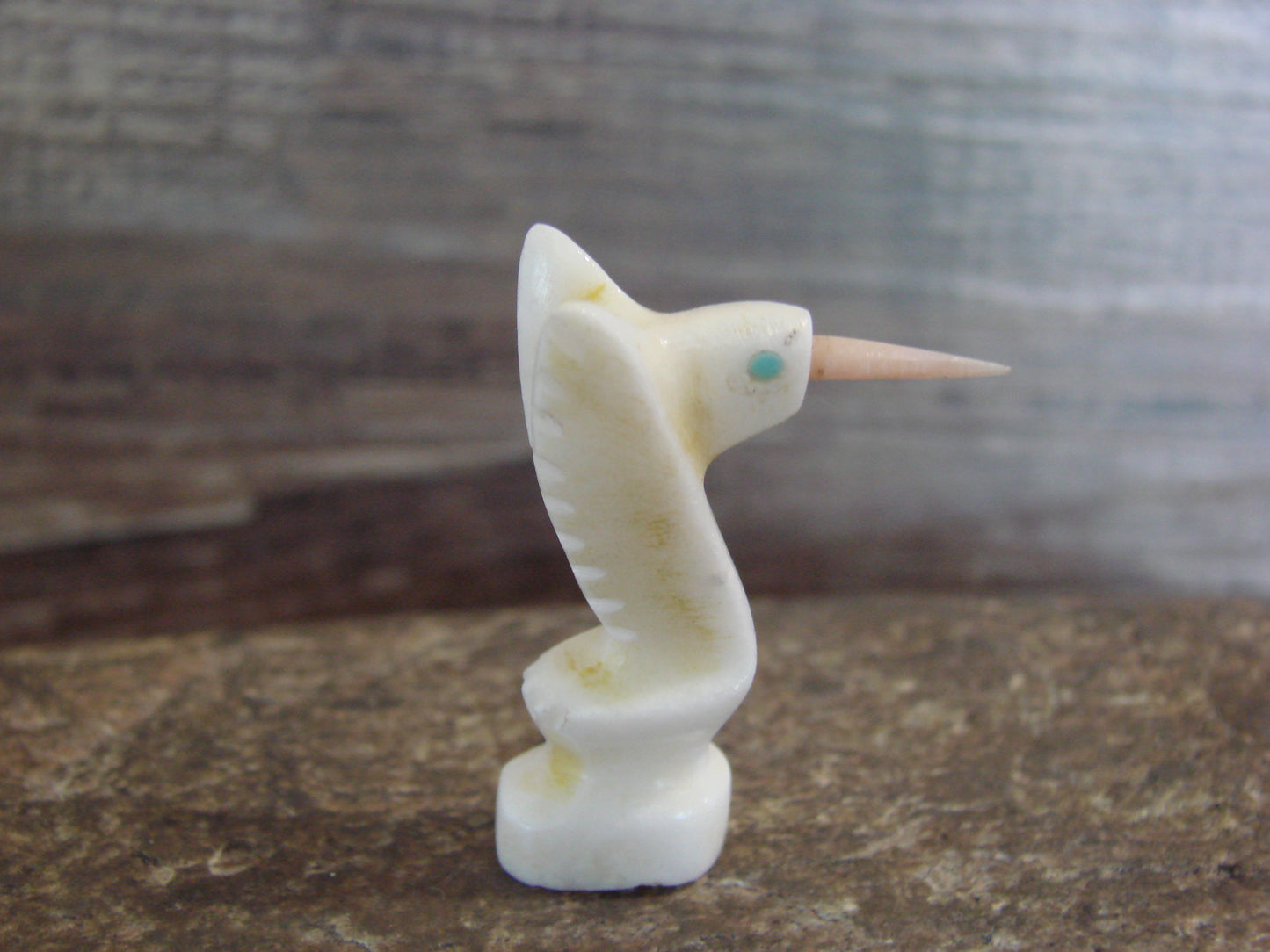 Native American Indian Hand Carved Alabaster Hummingbird Fetish - B. Phillips