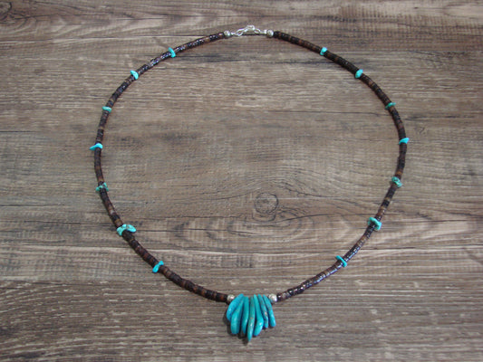 Native American Sterling Silver Turquoise Nugget Stone 21" Necklace by I. John