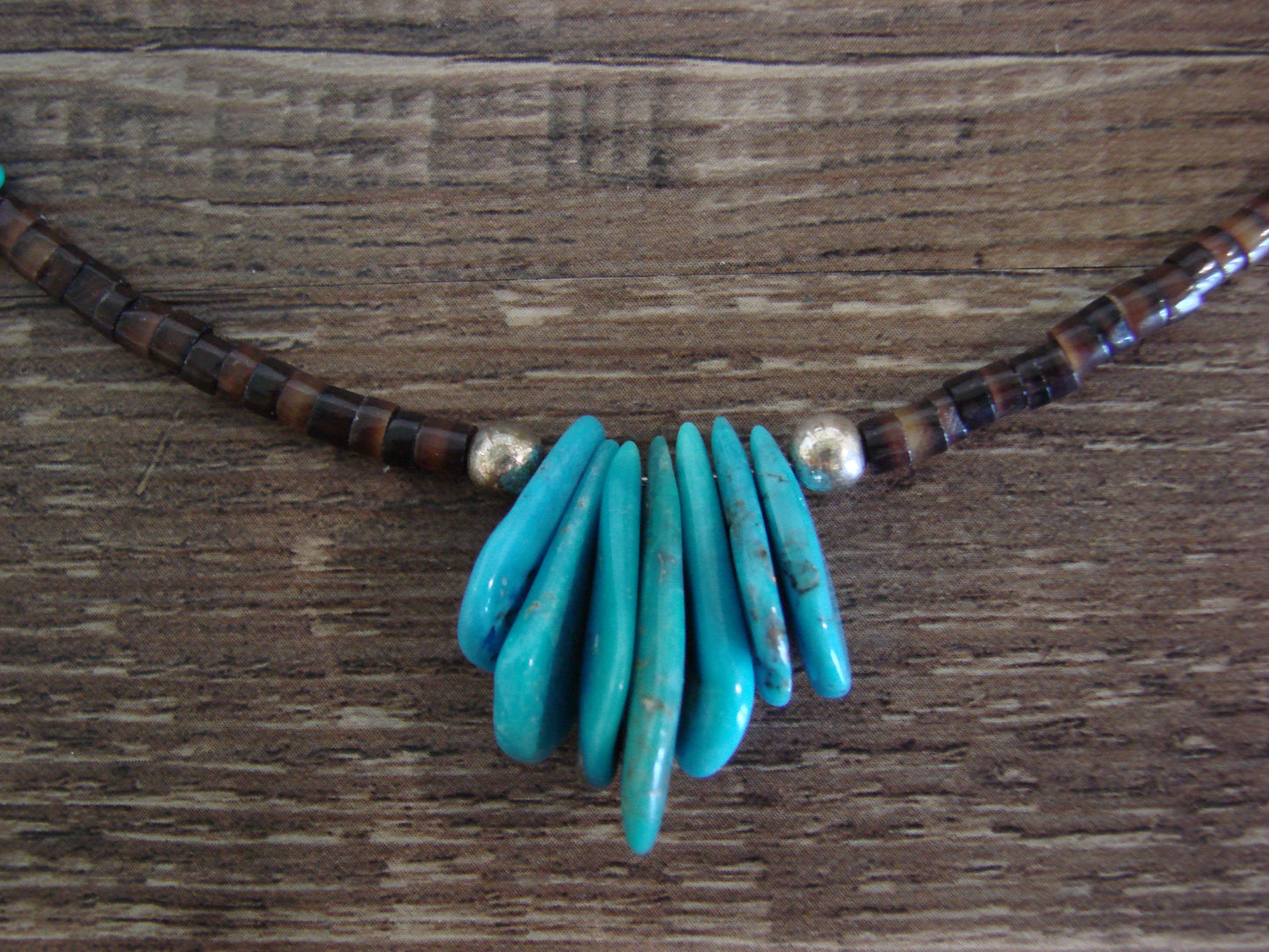 Native American Sterling Silver Turquoise Nugget Stone 21" Necklace by I. John