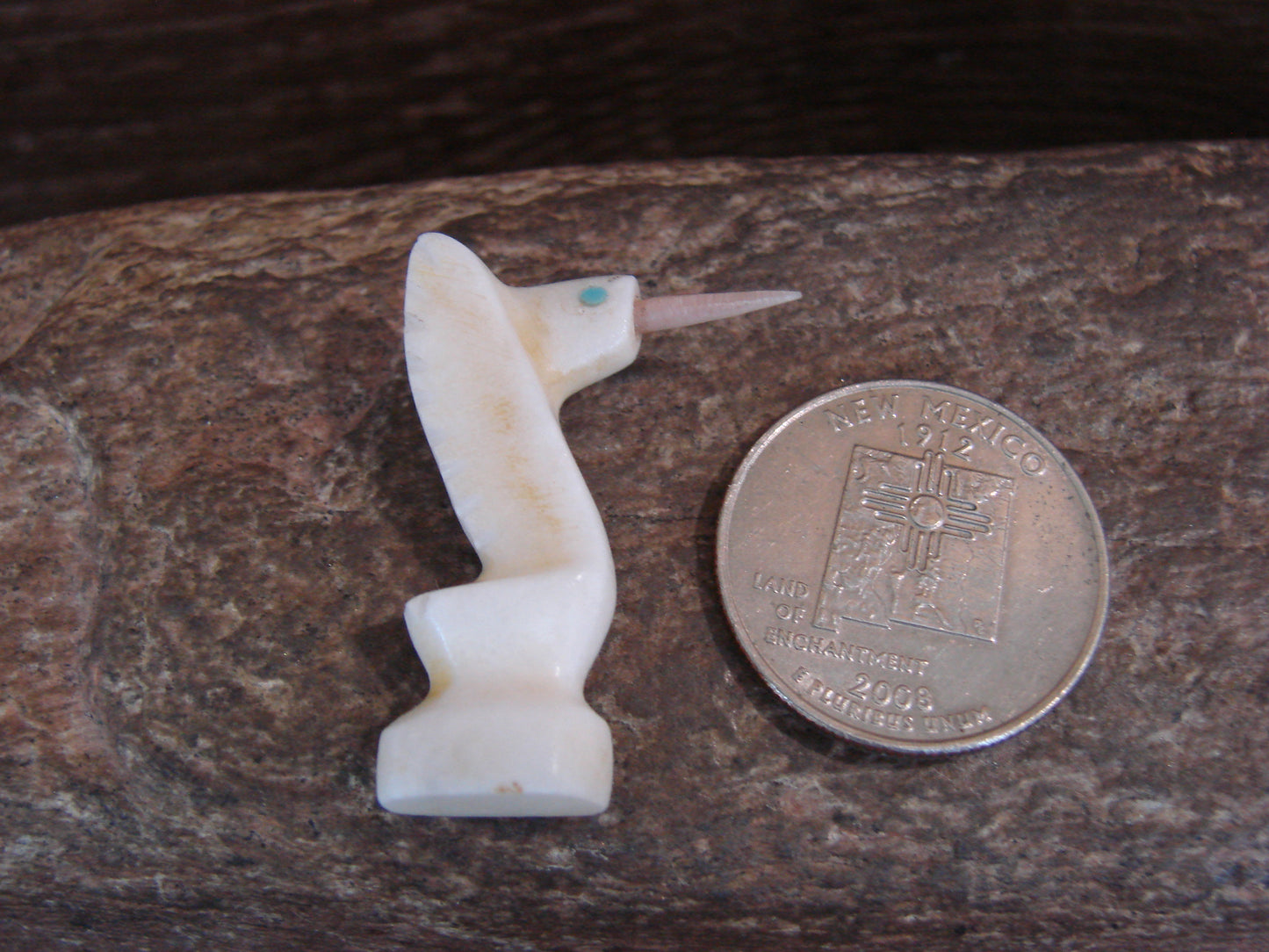 Native American Indian Hand Carved Alabaster Hummingbird Fetish - B. Phillips