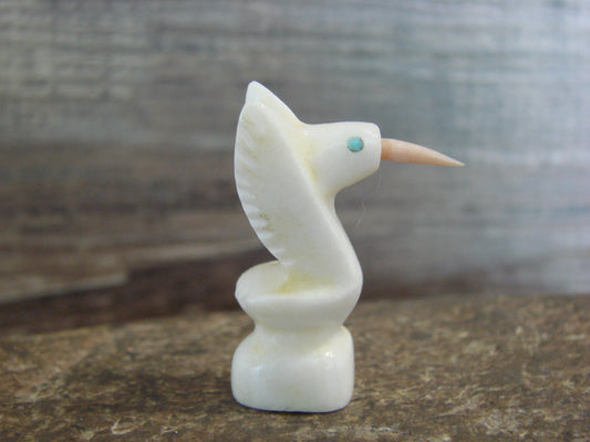 Native American Indian Hand Carved Alabaster Hummingbird Fetish - B. Phillips