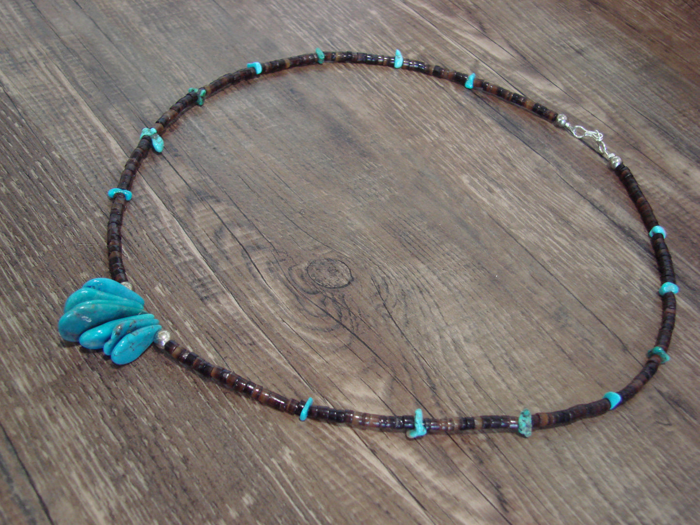 Native American Sterling Silver Turquoise Nugget Stone 21" Necklace by I. John