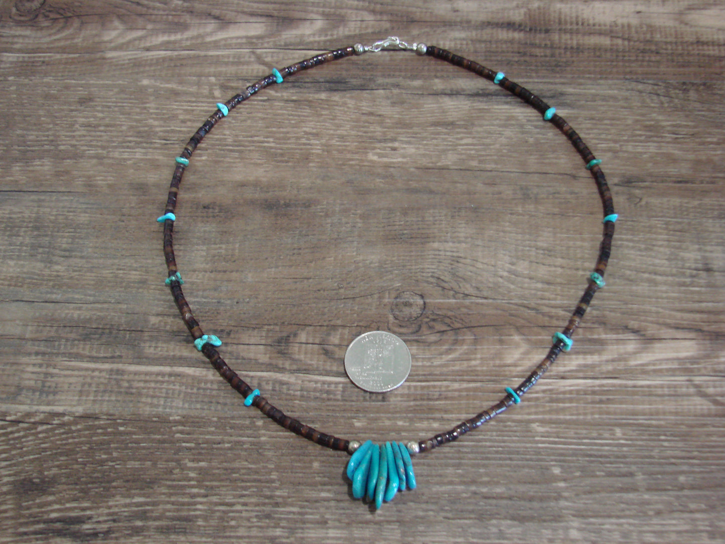 Native American Sterling Silver Turquoise Nugget Stone 21" Necklace by I. John