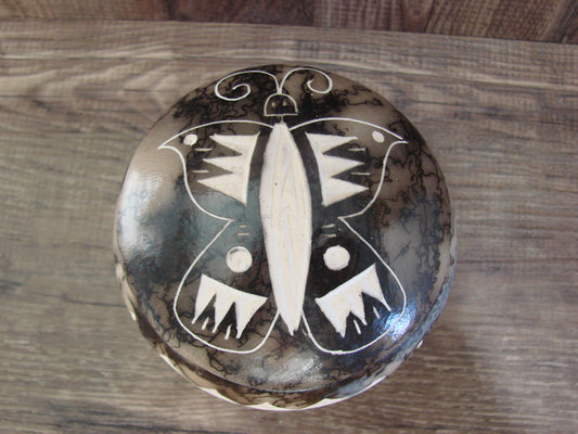 Native American Pottery Horse Hair Jewelry Trinket Box by Vail