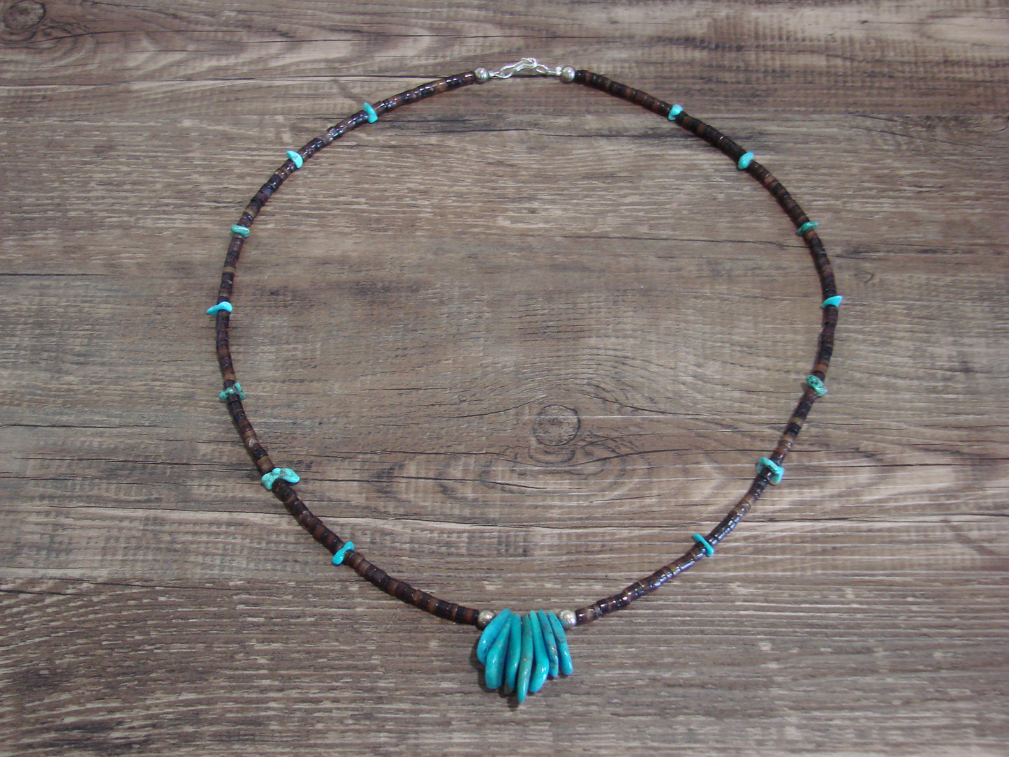Native American Sterling Silver Turquoise Nugget Stone 21" Necklace by I. John