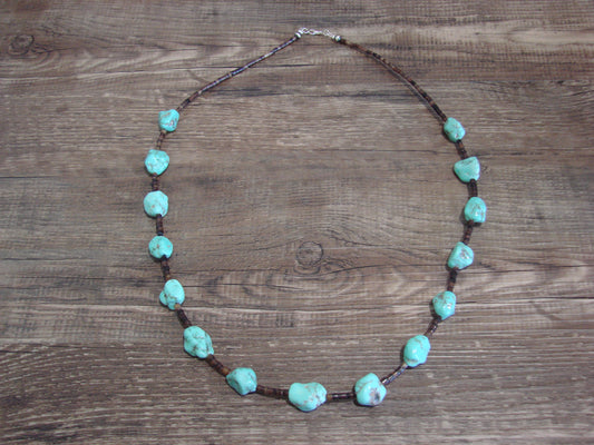 Native American Sterling Silver Turquoise Nugget Stone 23" Necklace by I. John