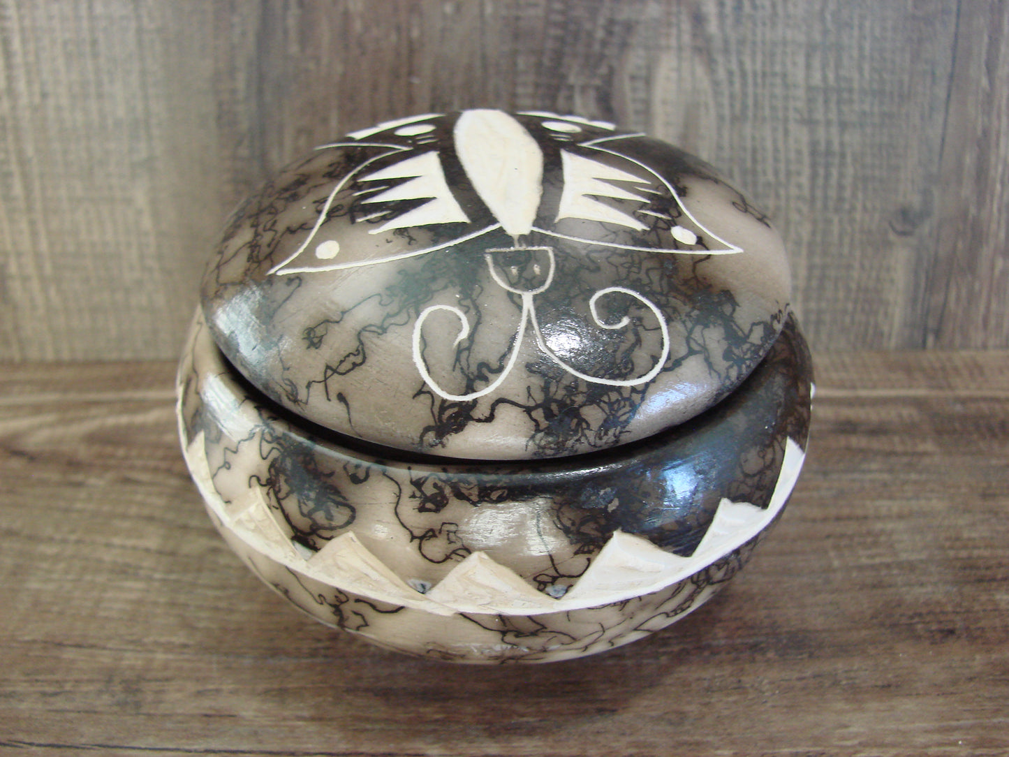 Native American Pottery Horse Hair Jewelry Trinket Box by Vail