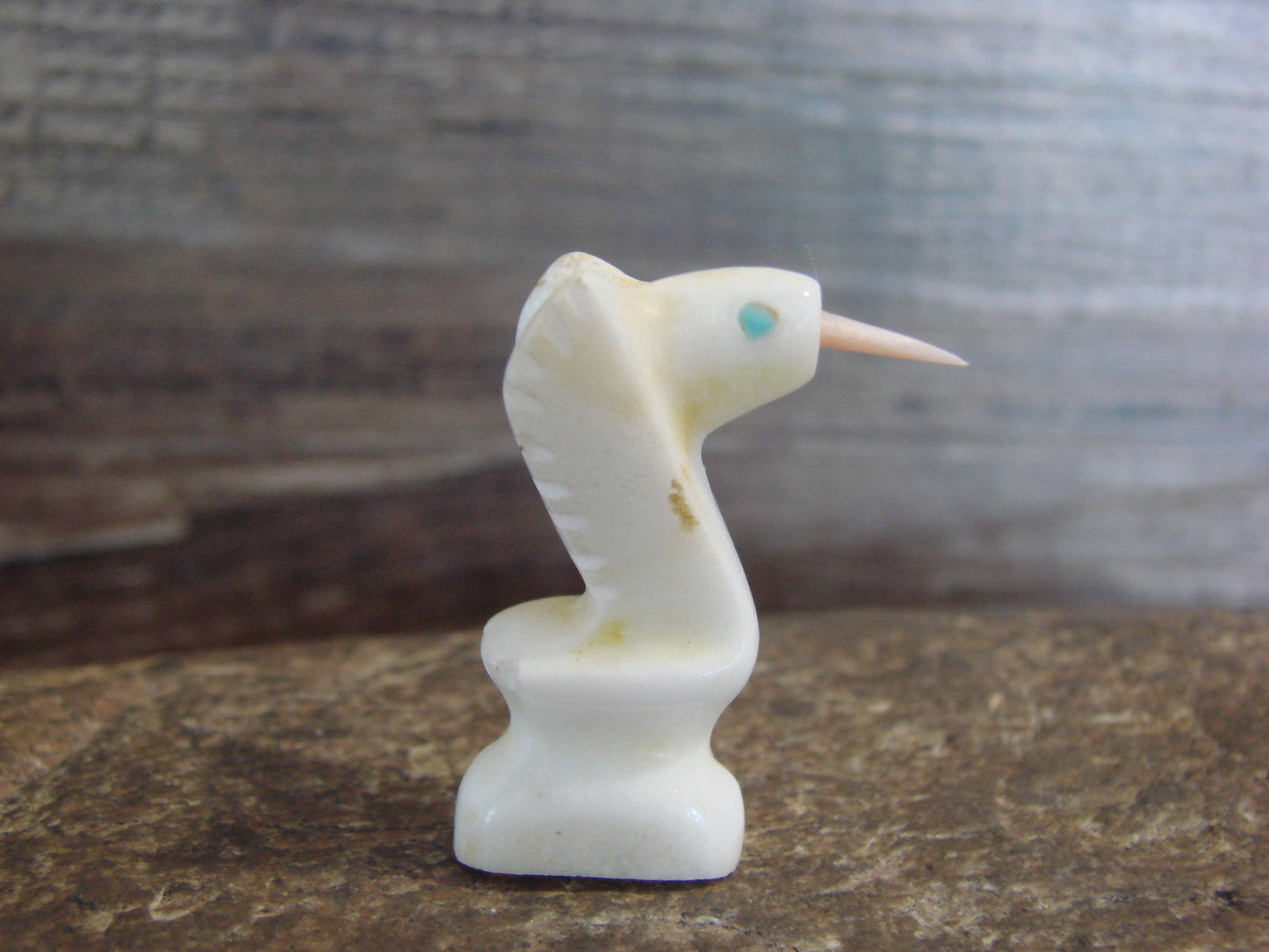 Native American Indian Hand Carved Alabaster Hummingbird Fetish - B. Phillips