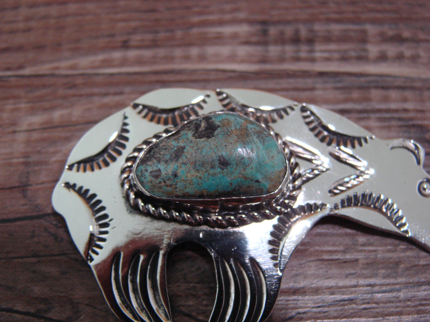 Navajo Indian Nickel Silver & Turquoise Bear Pendant - Cleveland