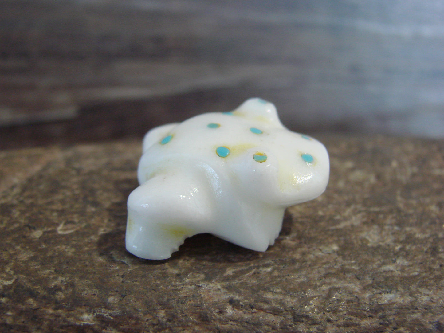 Native American Indian Hand Carved Alabaster Frog Fetish - B. Phillips