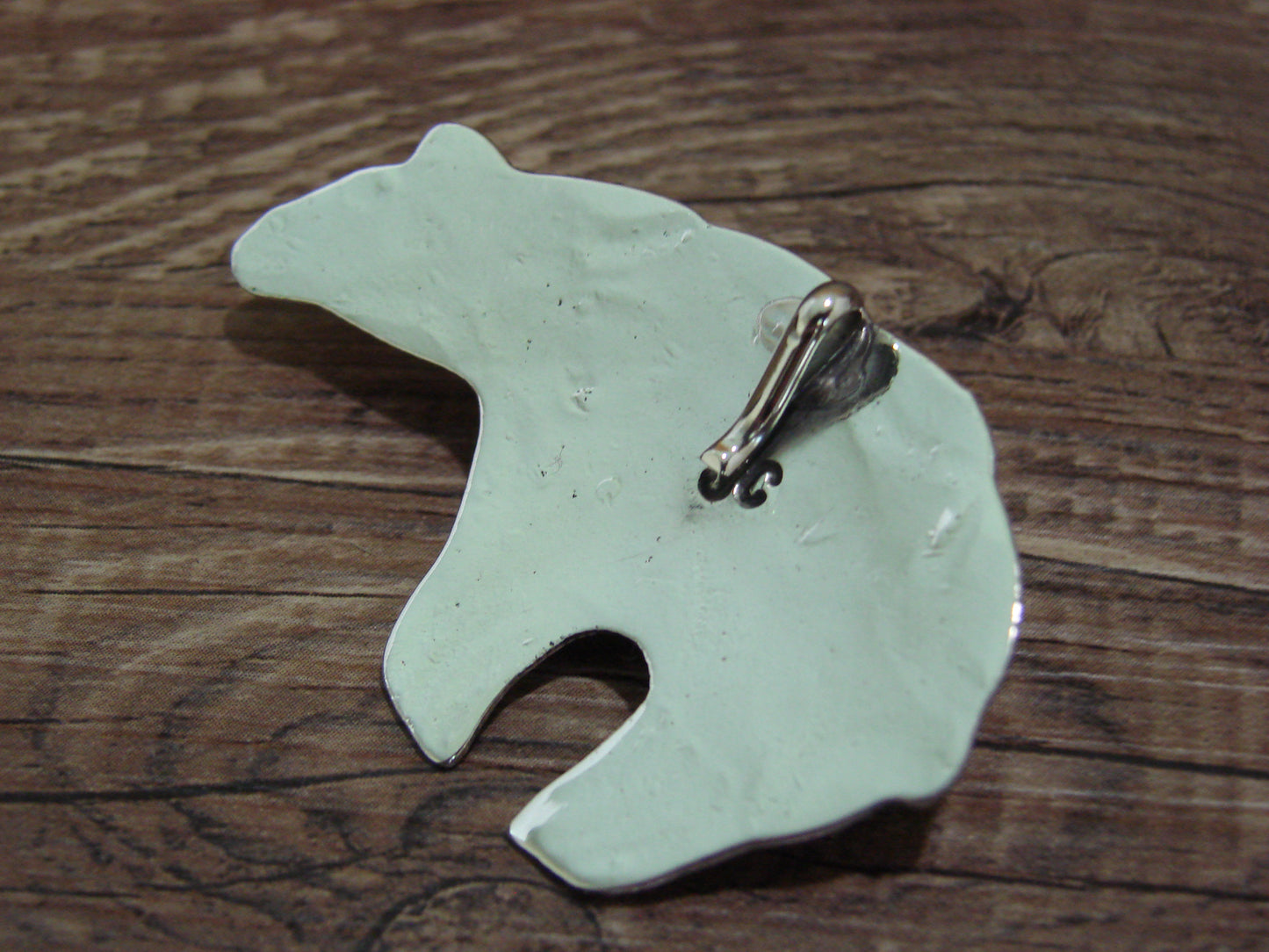 Navajo Indian Nickel Silver & Turquoise Bear Pendant - Cleveland