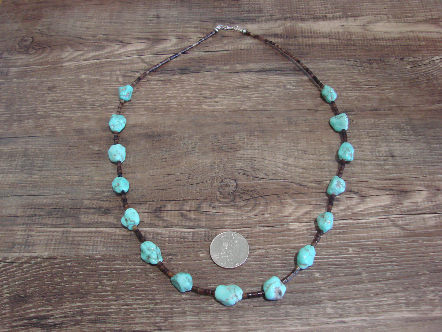 Native American Sterling Silver Turquoise Nugget Stone 23" Necklace by I. John
