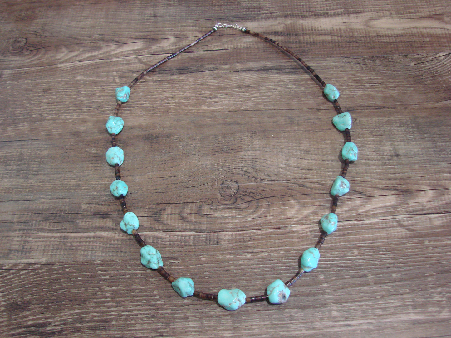 Native American Sterling Silver Turquoise Nugget Stone 23" Necklace by I. John