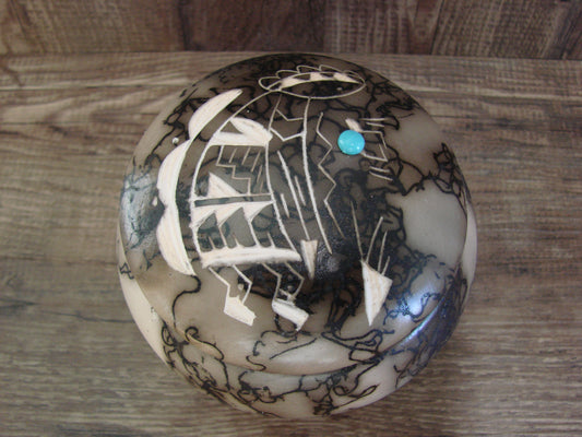 Native American Pottery Horse Hair Jewelry Trinket Box by Vail