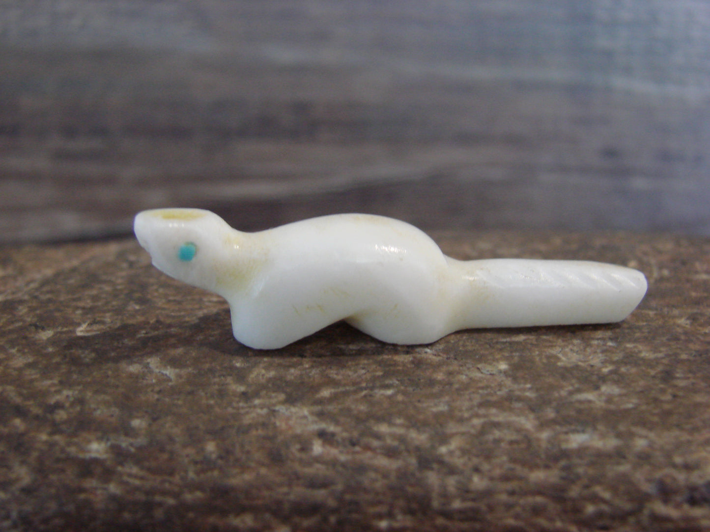 Native American Indian Hand Carved Alabaster Otter Fetish - B. Phillips