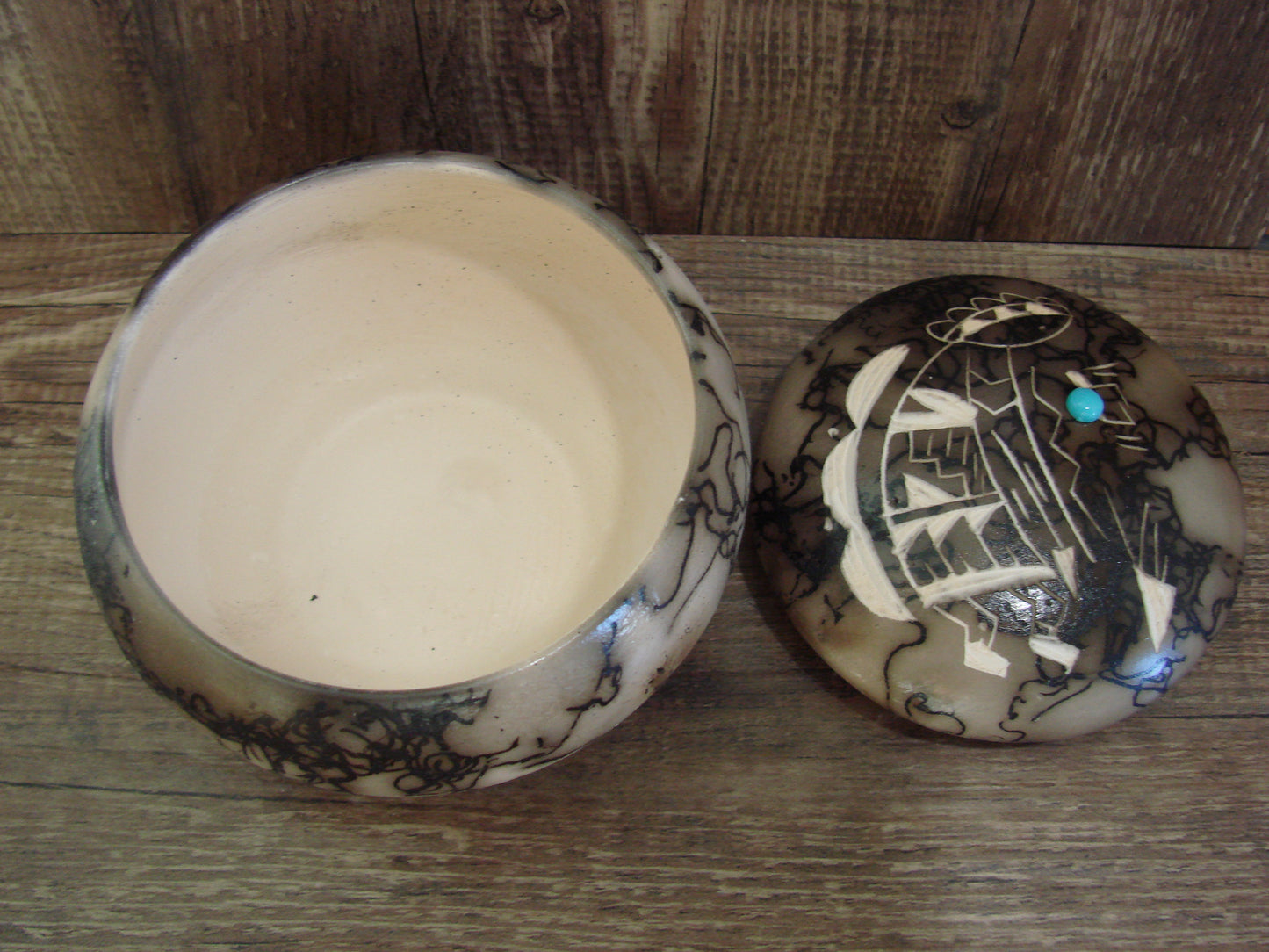 Native American Pottery Horse Hair Jewelry Trinket Box by Vail