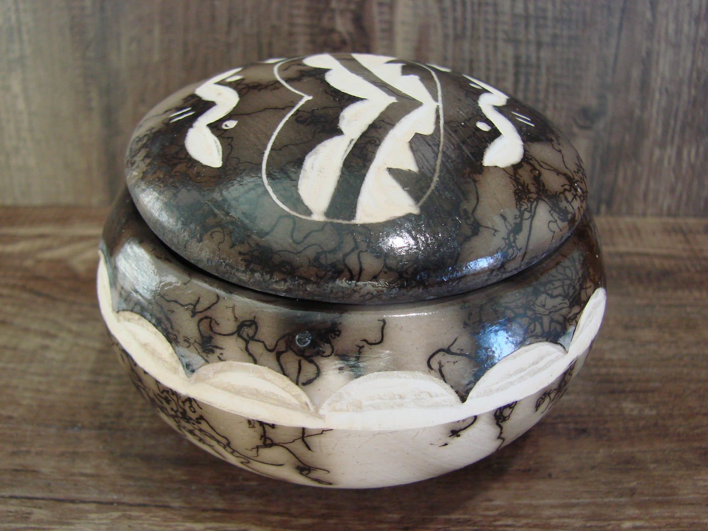 Native American Pottery Horse Hair Jewelry Trinket Box by Vail
