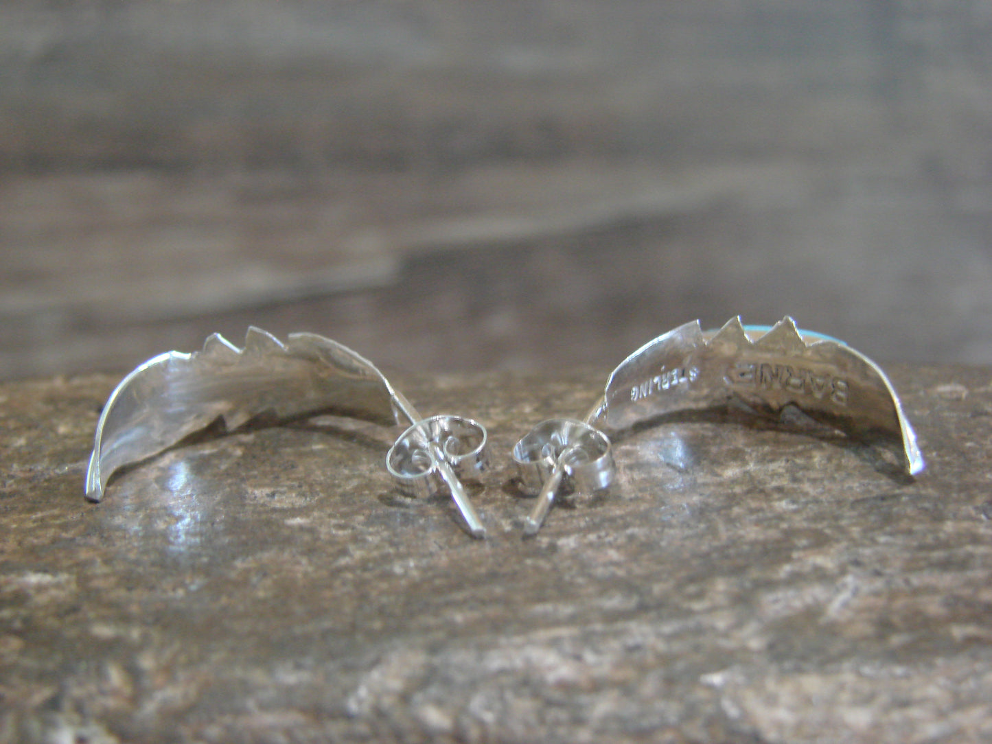 Native American Sterling Silver & Turquoise Feather Hoop Post Earrings - Barney