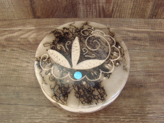 Native American Pottery Horse Hair Jewelry Trinket Box by Vail