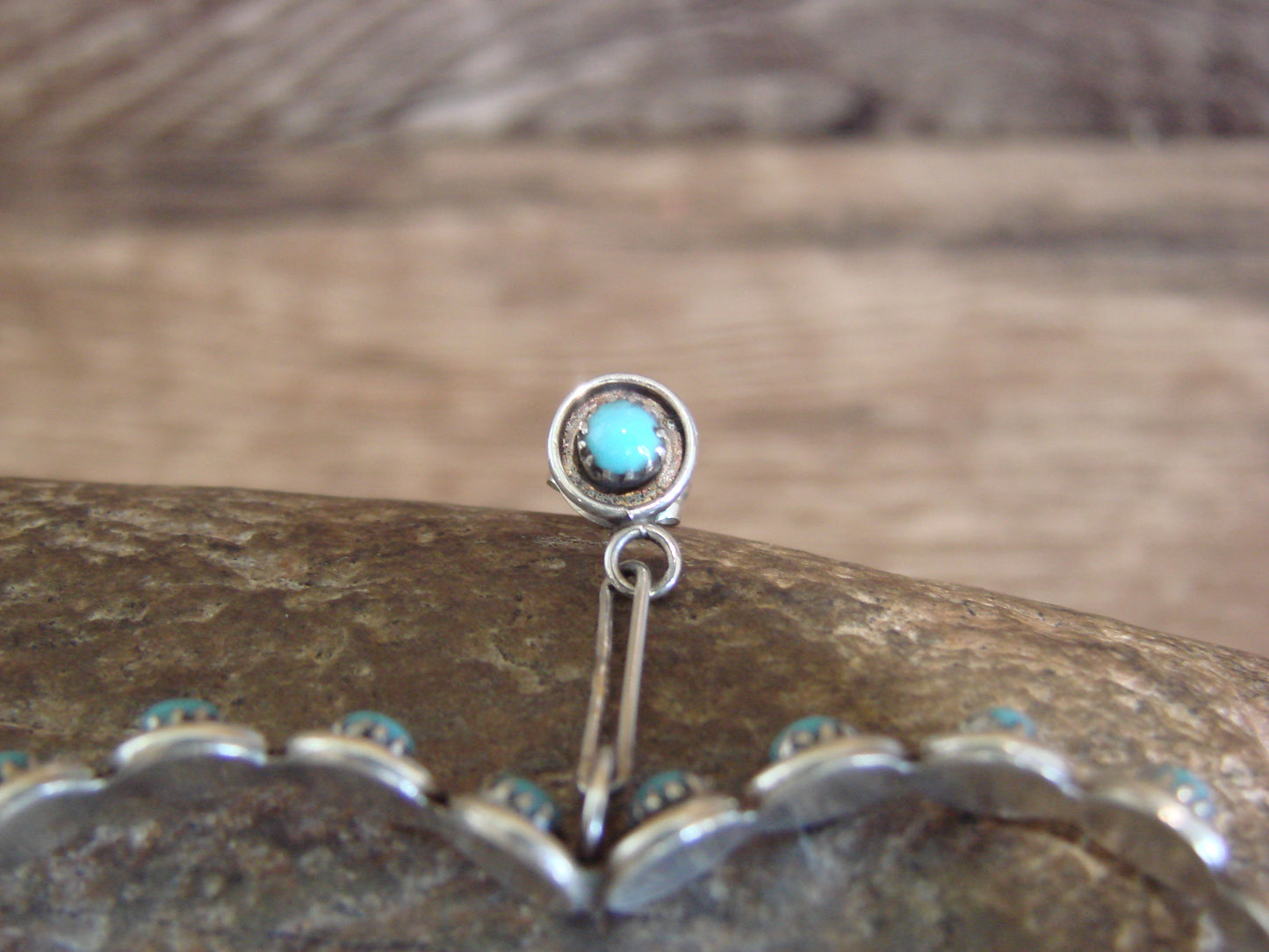 Large Zuni Indian Sterling Silver & Turquoise Heart Post Earrings - Quam