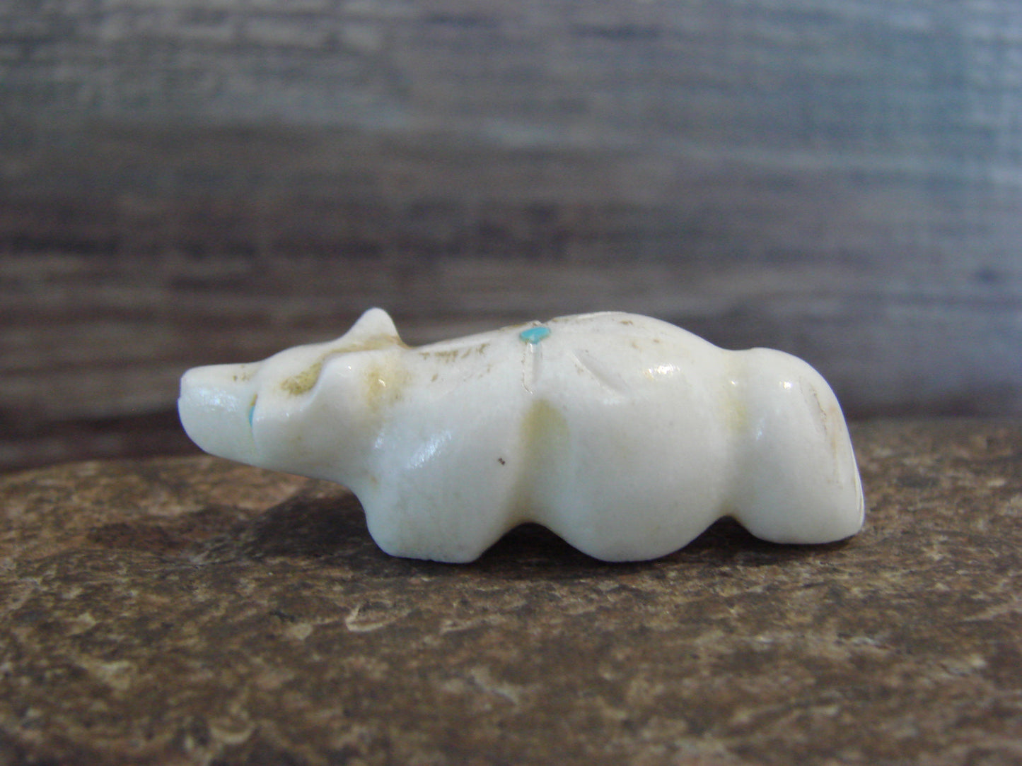 Native American Indian Hand Carved Alabaster Wolf Fetish - B. Phillips