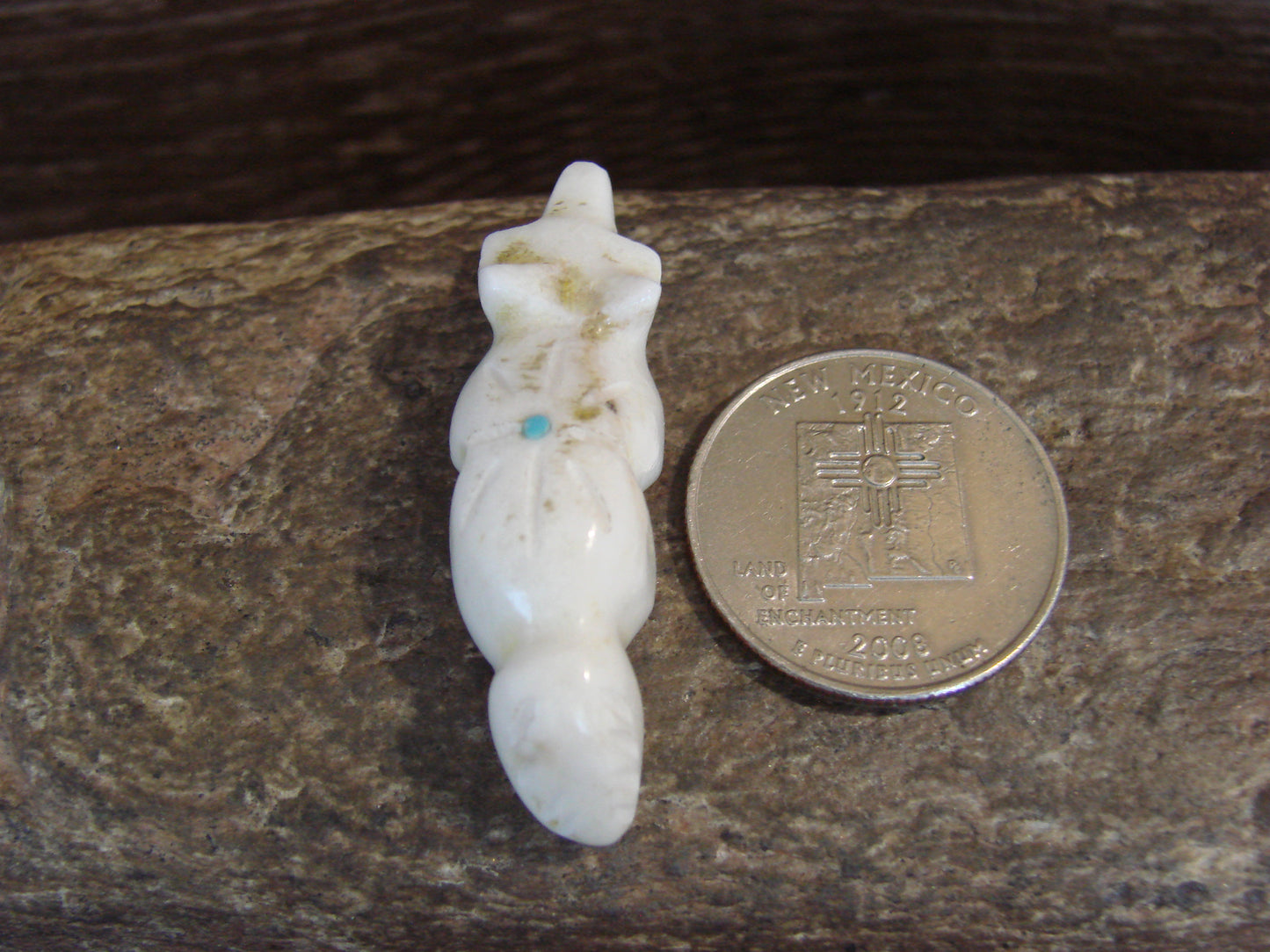 Native American Indian Hand Carved Alabaster Wolf Fetish - B. Phillips