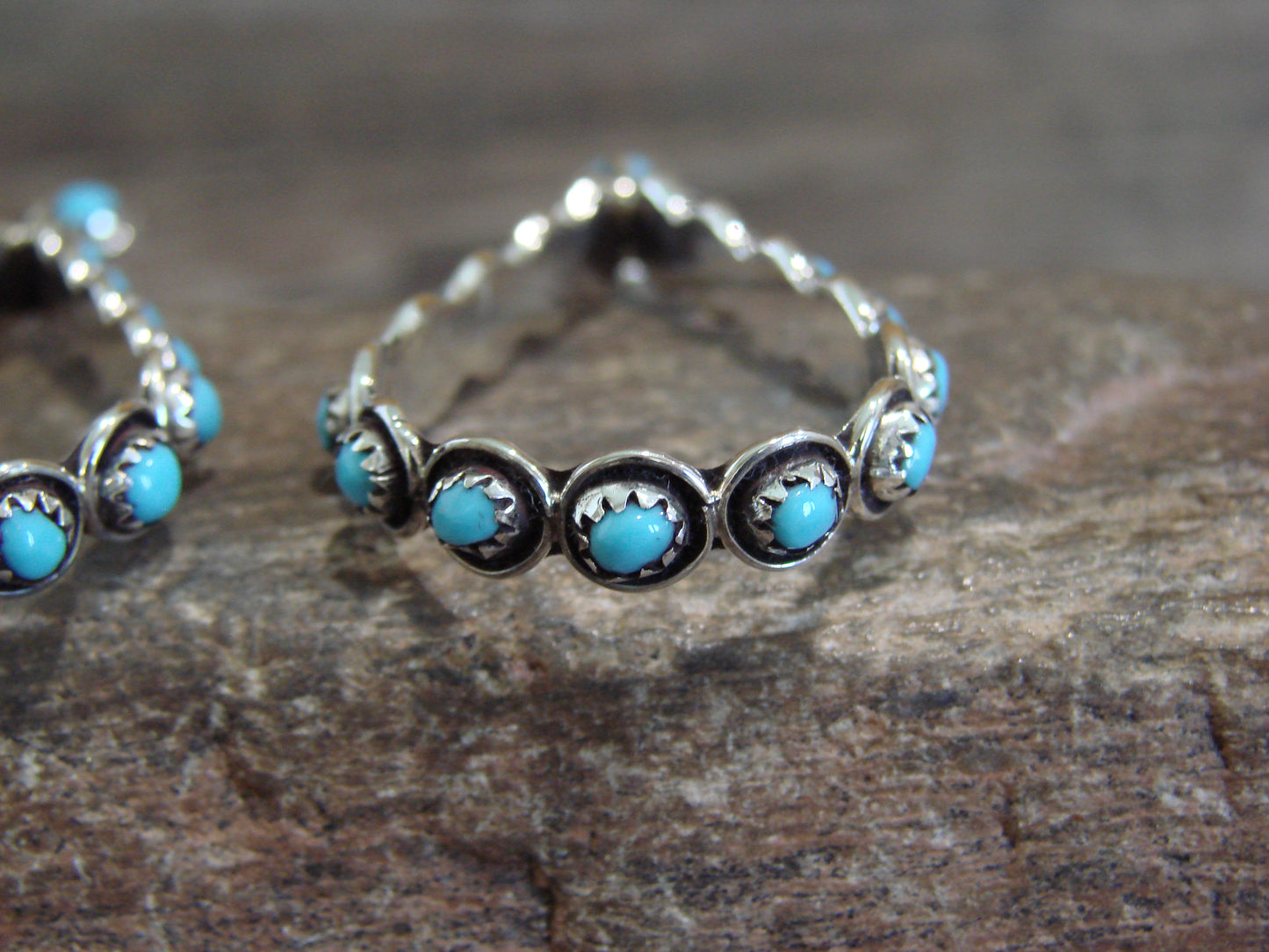 Zuni Indian Sterling Silver & Turquoise Loop Post Earrings - Quam