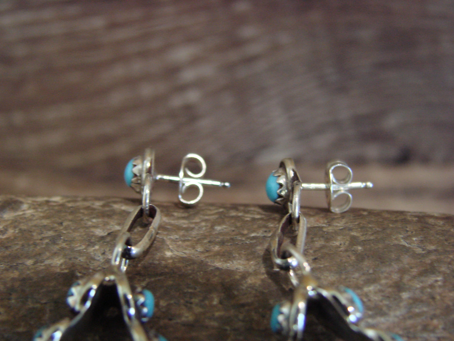 Zuni Indian Sterling Silver & Turquoise Loop Post Earrings - Quam