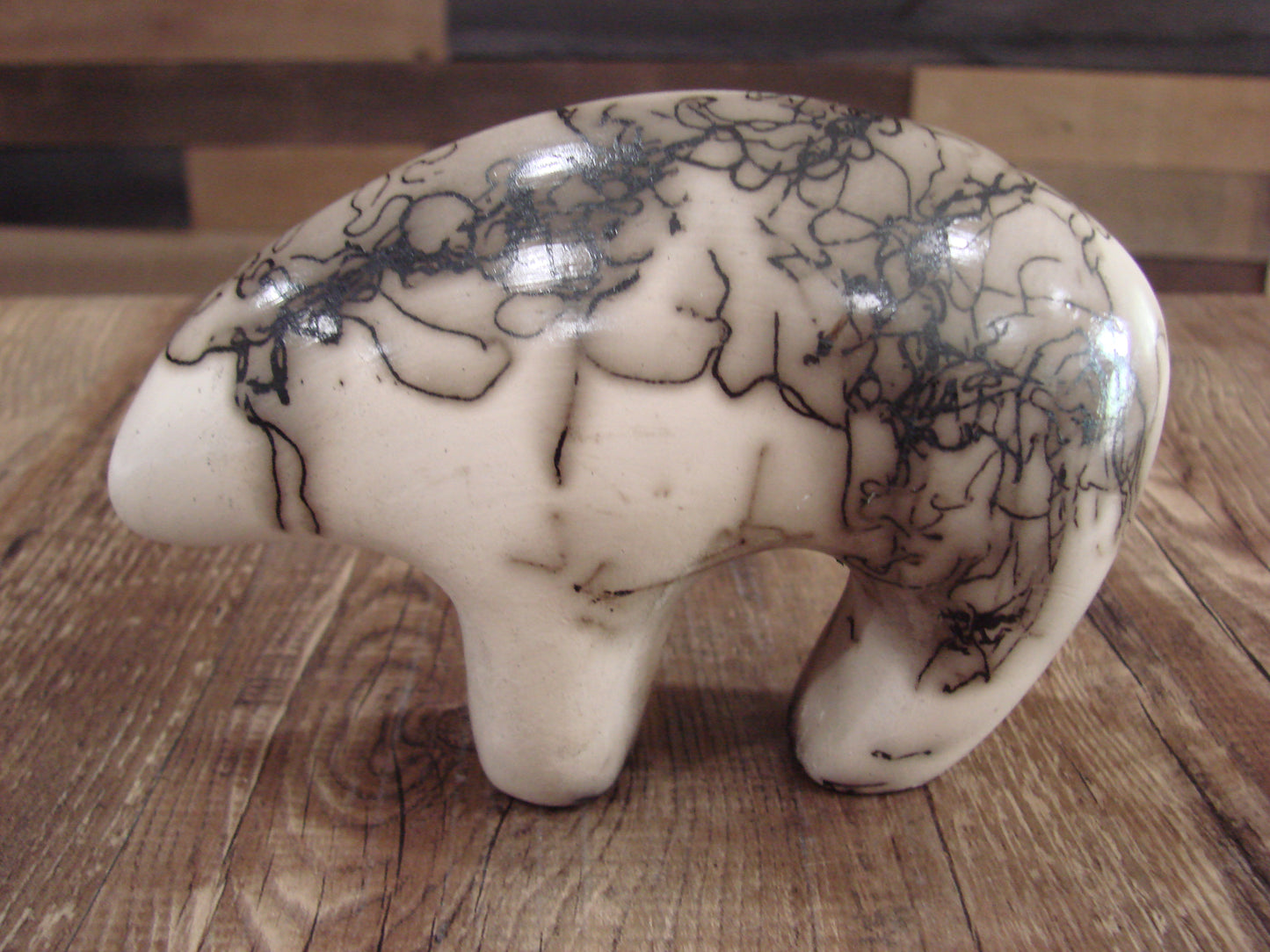 Small Native American Pottery Horse Hair Bear Sculpture by Vail