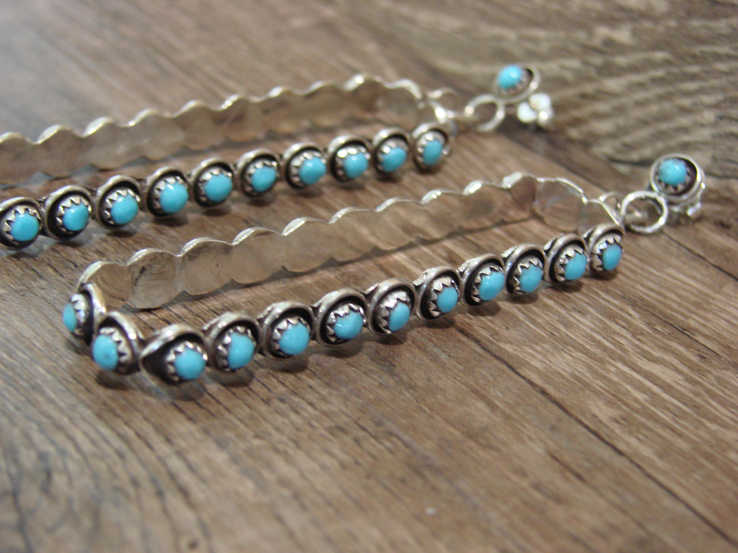 Large Zuni Indian Sterling Silver & Turquoise Post Earrings - Quam