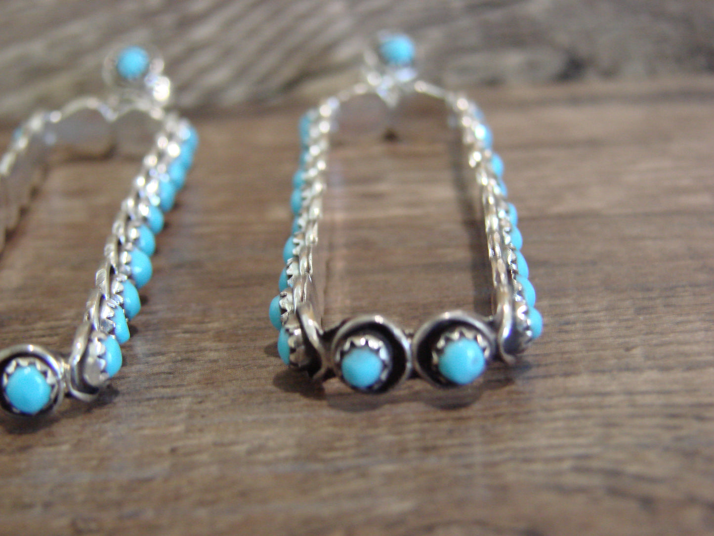 Large Zuni Indian Sterling Silver & Turquoise Post Earrings - Quam