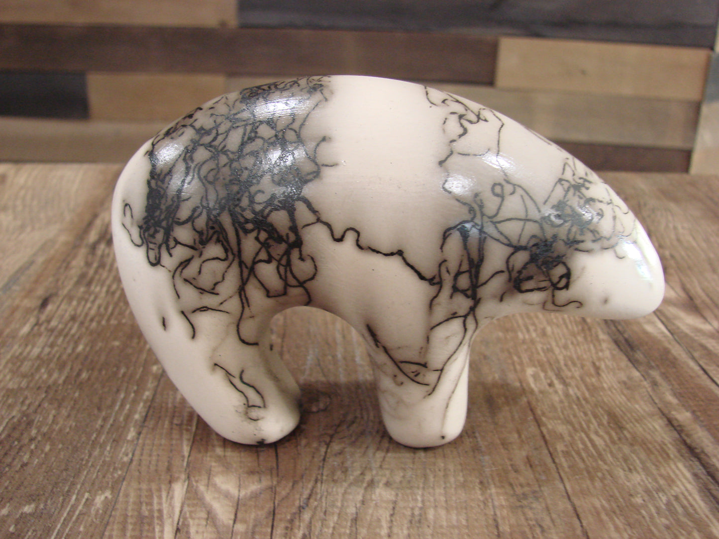Small Native American Pottery Horse Hair Bear Sculpture by Vail