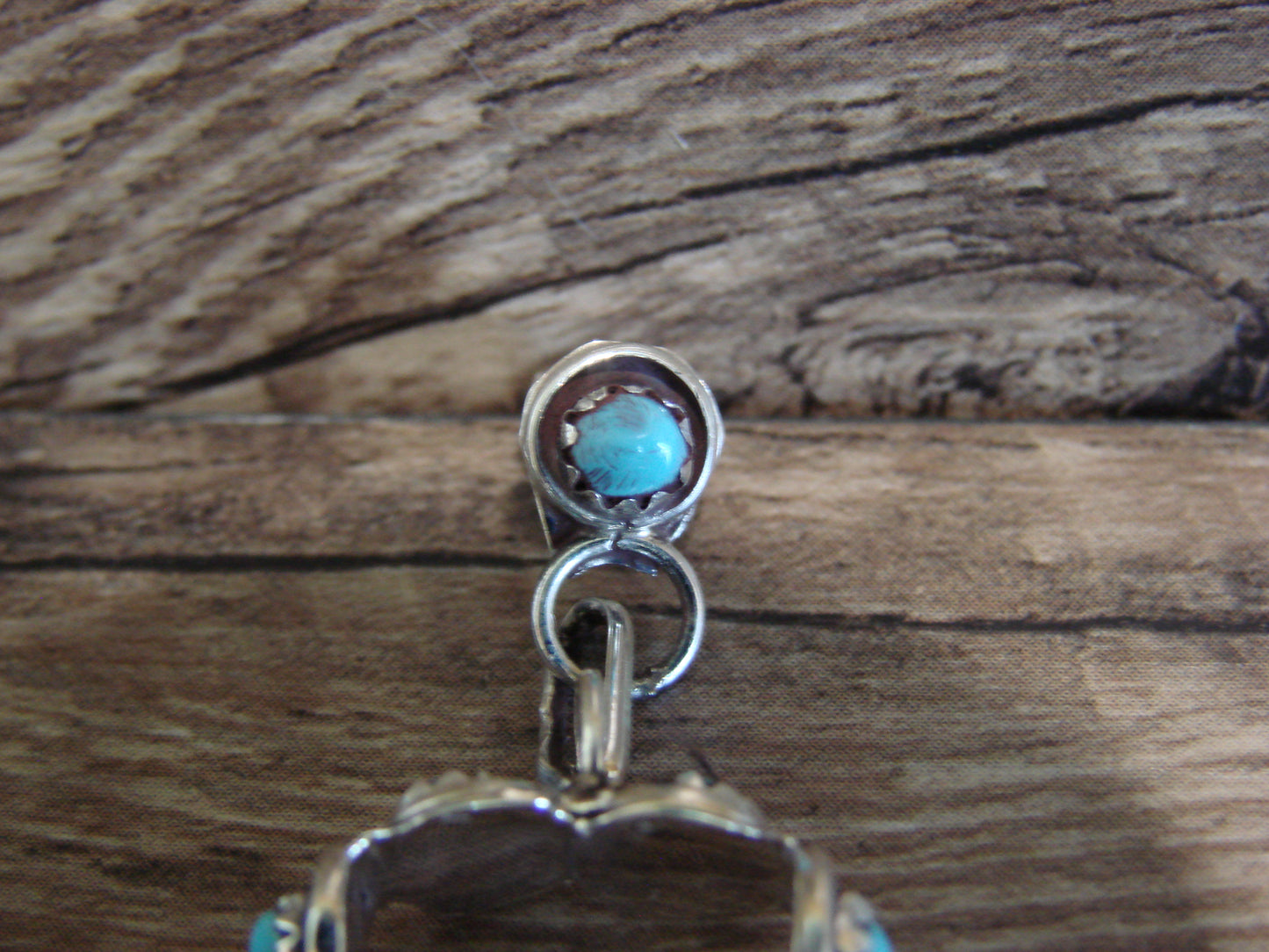 Large Zuni Indian Sterling Silver & Turquoise Post Earrings - Quam