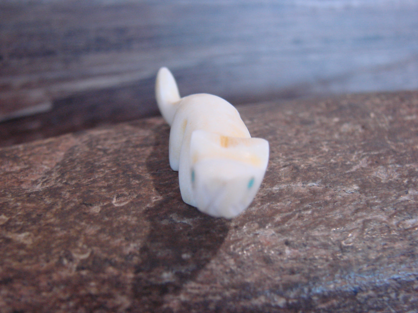 Native American Indian Hand Carved Alabaster Mountain Lion Fetish - B. Phillips