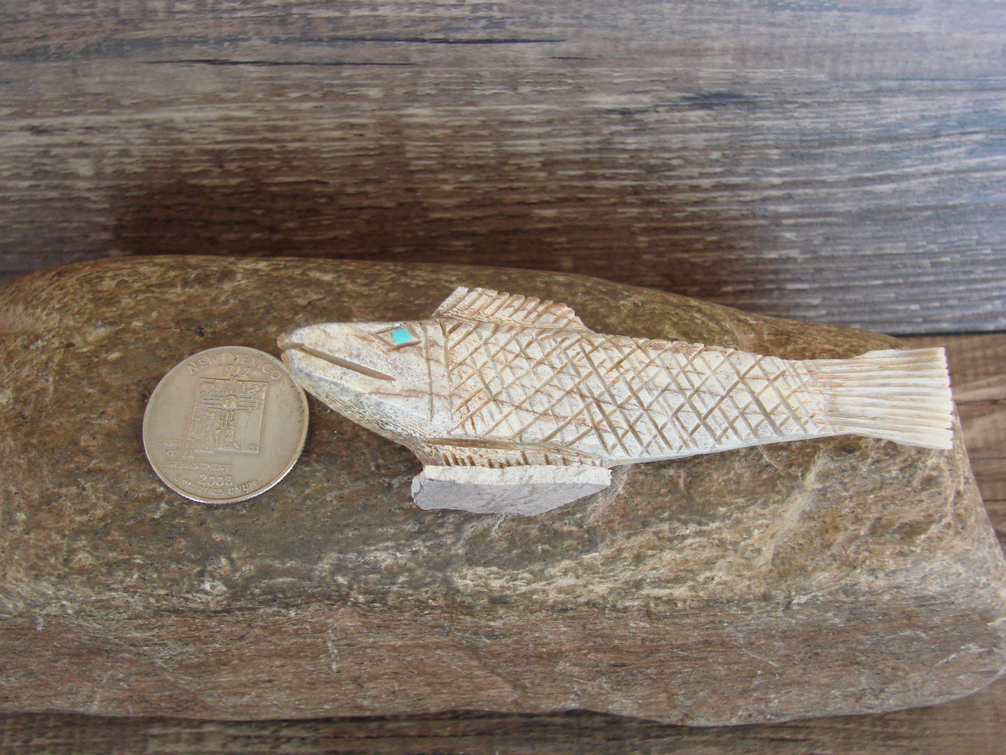 Native American Zuni Indian Hand Carved Antler Fish Fetish- Etsate