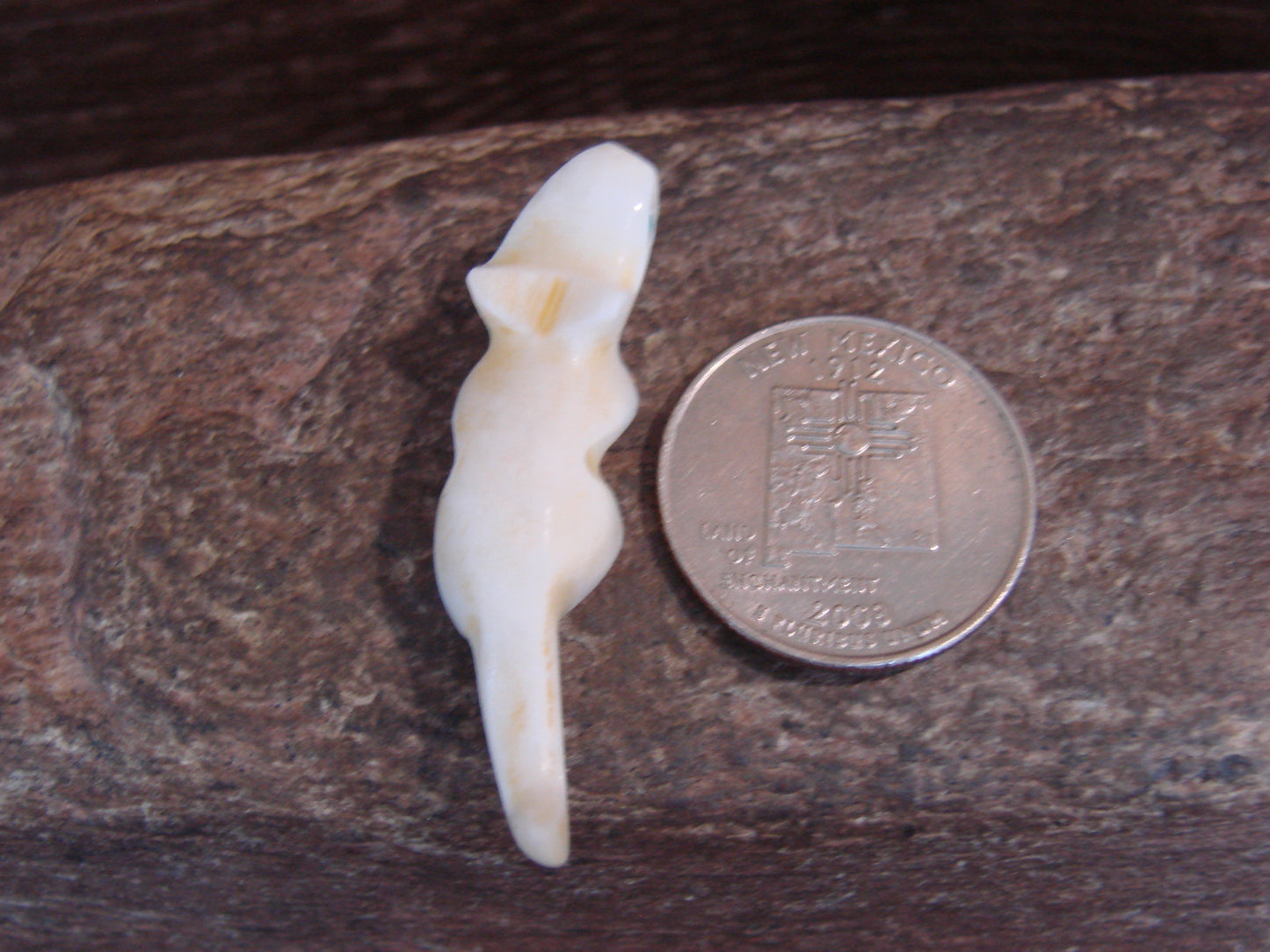 Native American Indian Hand Carved Alabaster Mountain Lion Fetish - B. Phillips