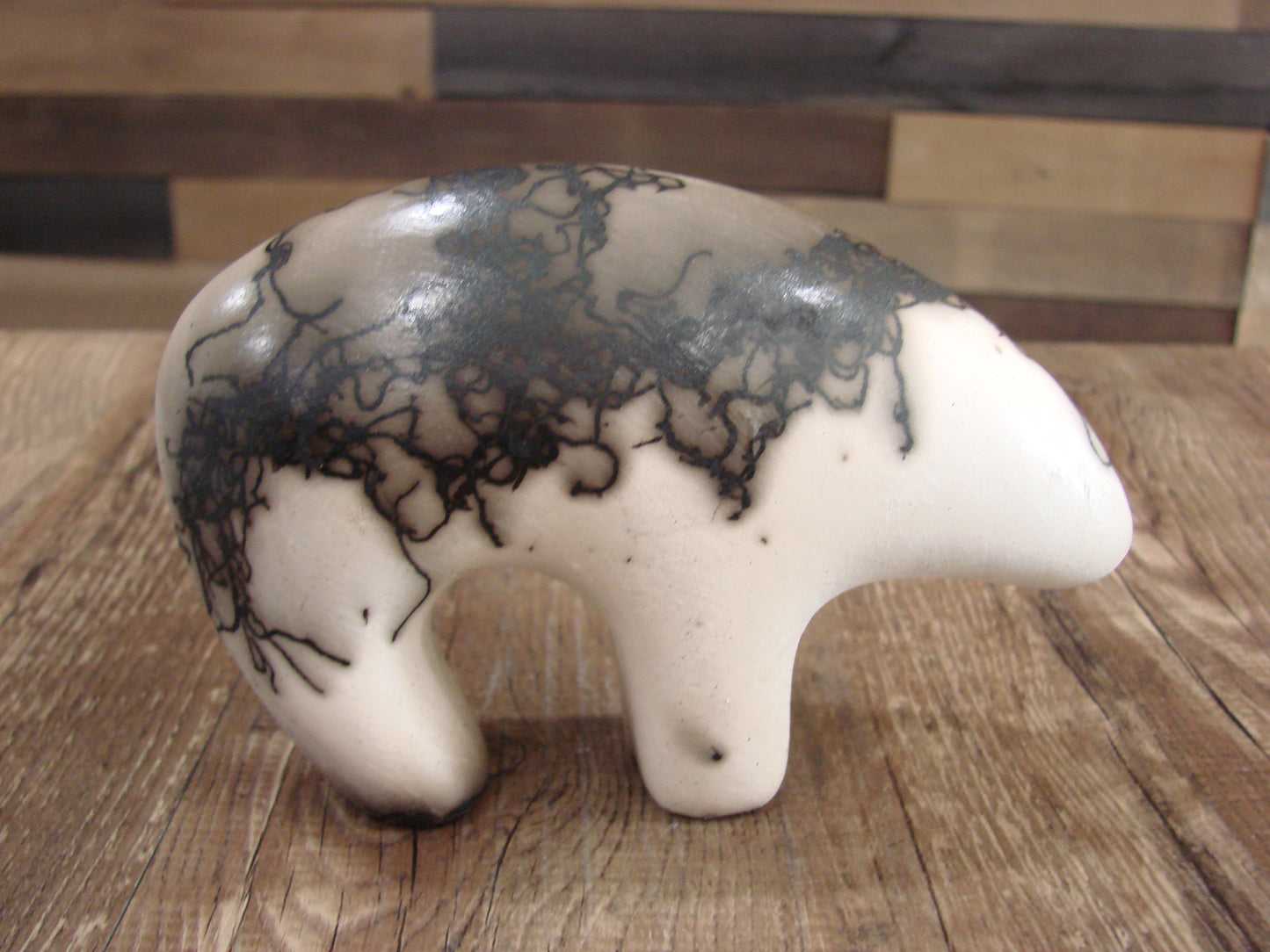 Small Native American Pottery Horse Hair Bear Sculpture by Vail
