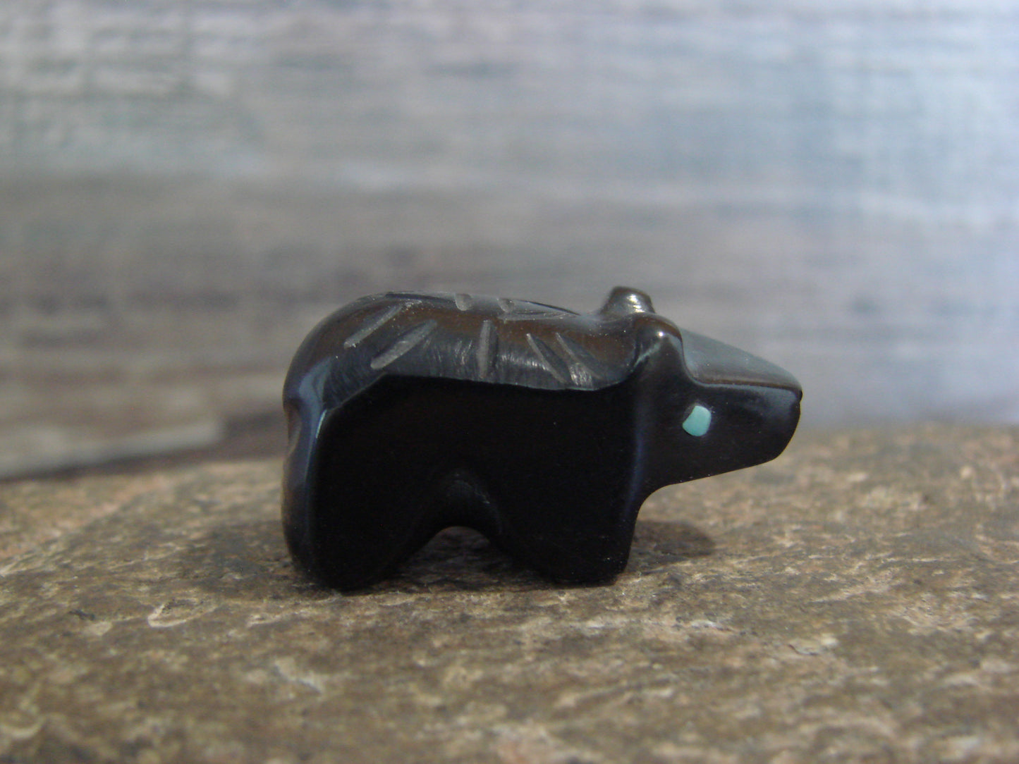 Native American Indian Hand Carved Jet Bear Fetish - B. Phillips