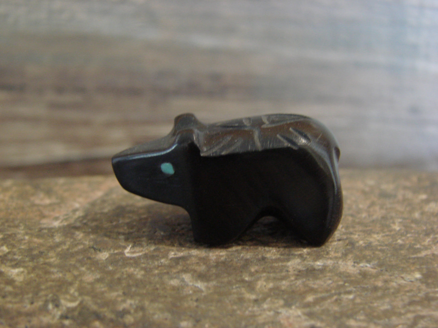 Native American Indian Hand Carved Jet Bear Fetish - B. Phillips