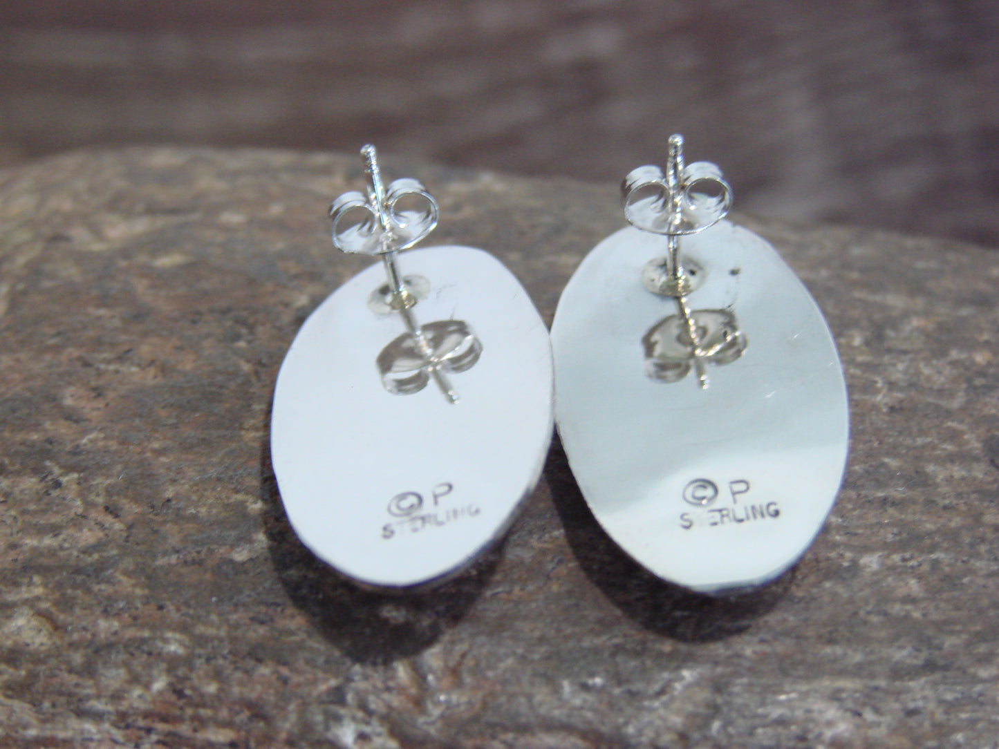 Native American Sterling Silver & Turquoise Shadowbox Post Earrings - Perry
