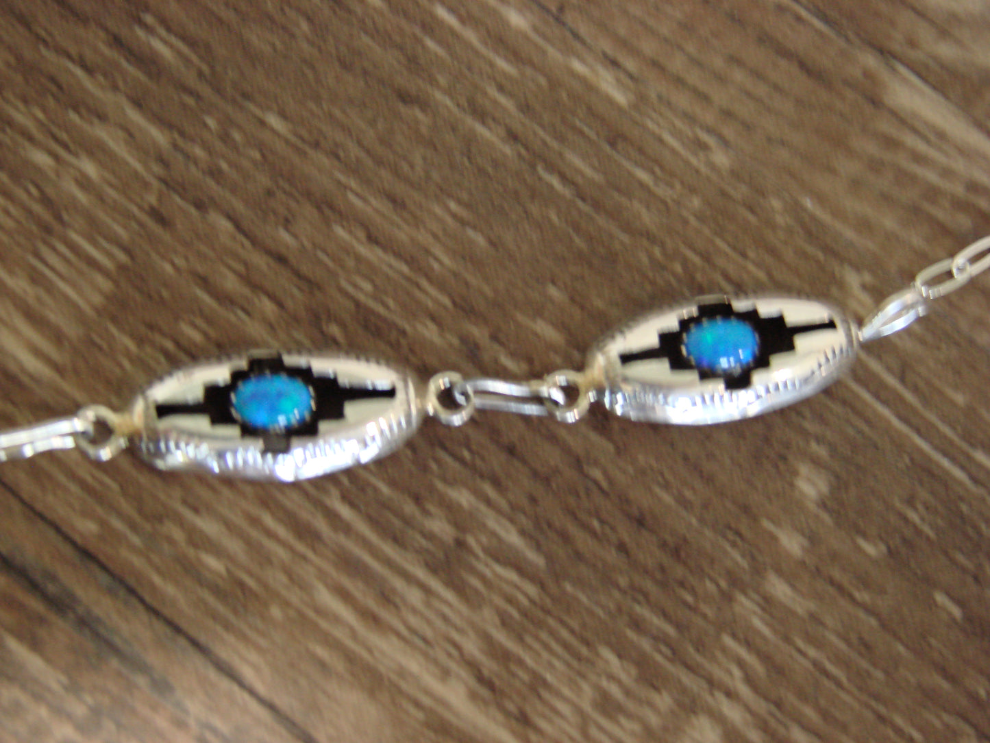 Native American Sterling Silver & Blue Opal Link Necklace Set by Perry