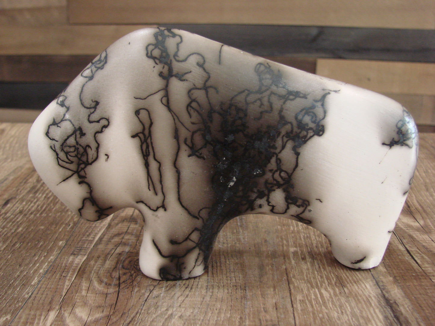 Small Native American Pottery Horse Hair Buffalo Sculpture by Vail