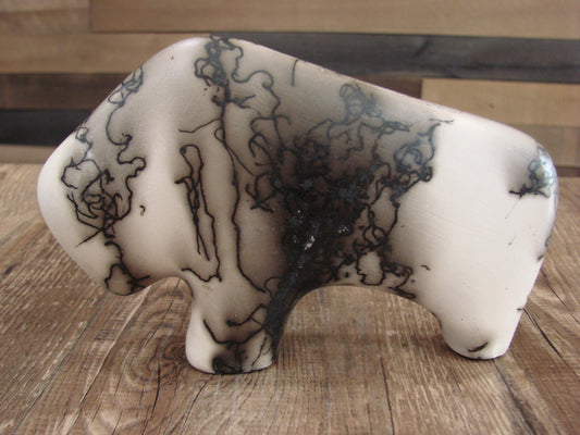 Small Native American Pottery Horse Hair Buffalo Sculpture by Vail