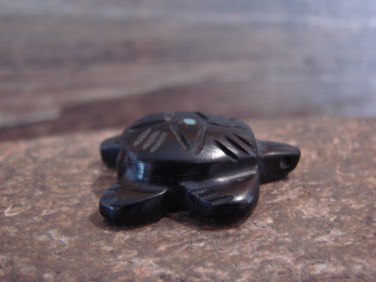 Native American Indian Hand Carved Jet Turtle Fetish - B. Phillips