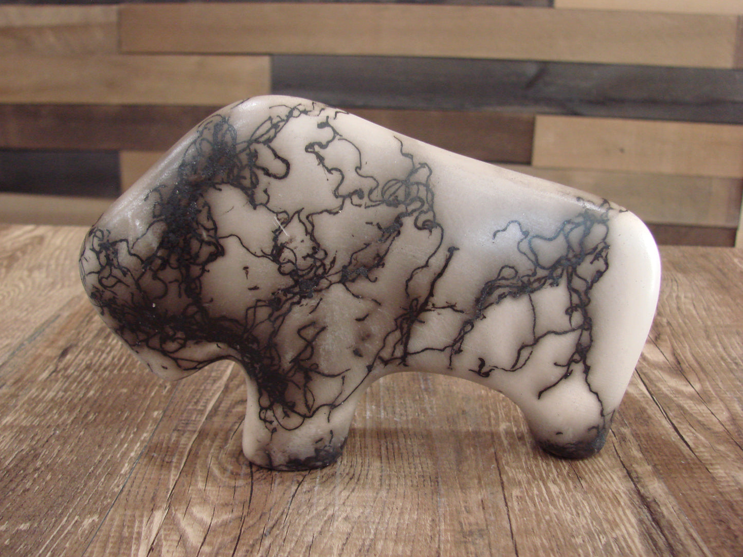 Small Native American Pottery Horse Hair Buffalo Sculpture by Vail