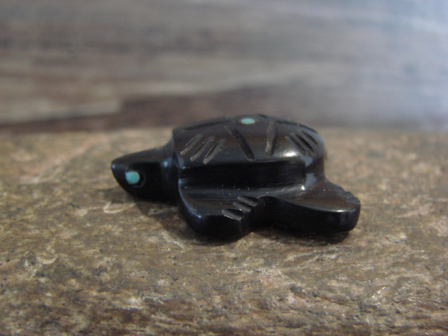 Native American Indian Hand Carved Jet Turtle Fetish - B. Phillips